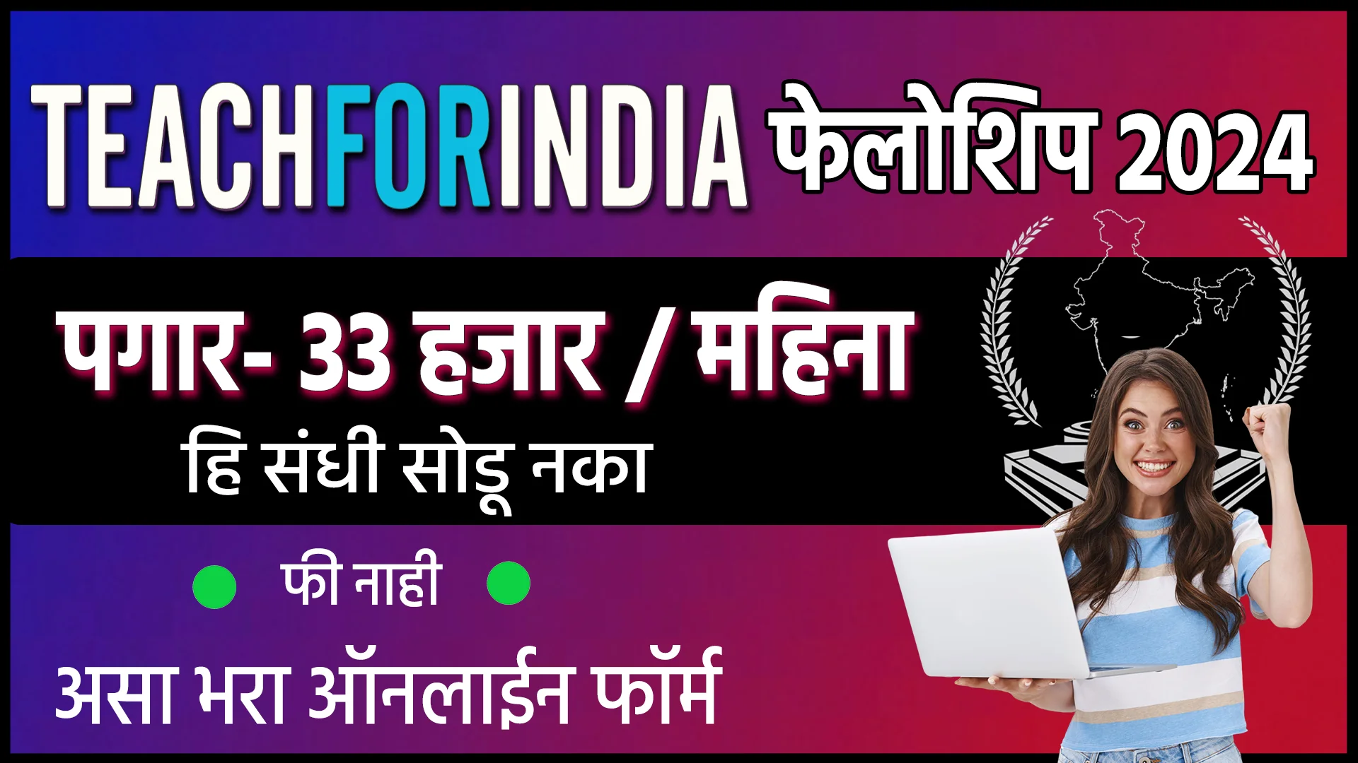 संधी सोडू नका 🎯Teach For India फेलोशिप । पगार- 33 हजार/ महिना । फी नाही | Teach For India Fellowship