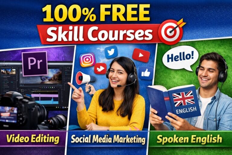 100% Free Skill Courses 🎯 | Video Editing, Social Media Marketing & Spoken English