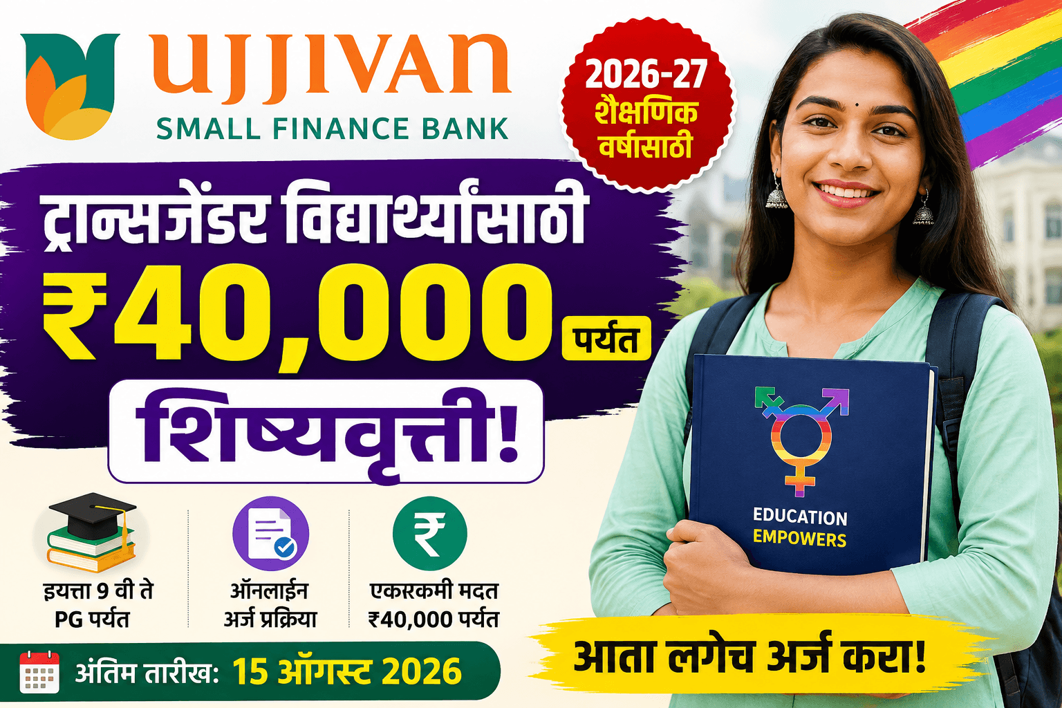 Ujjivan Small Finance Bank Transgender Scholarship 2026